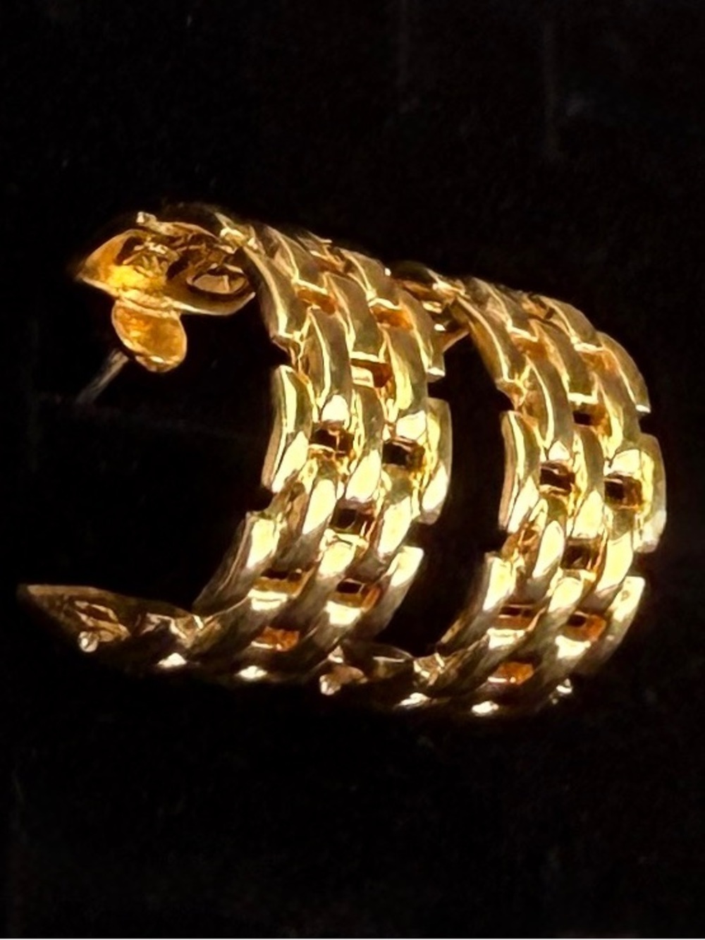 Vintage Goldtone Chain Link Open Hoop Pierced Earrings